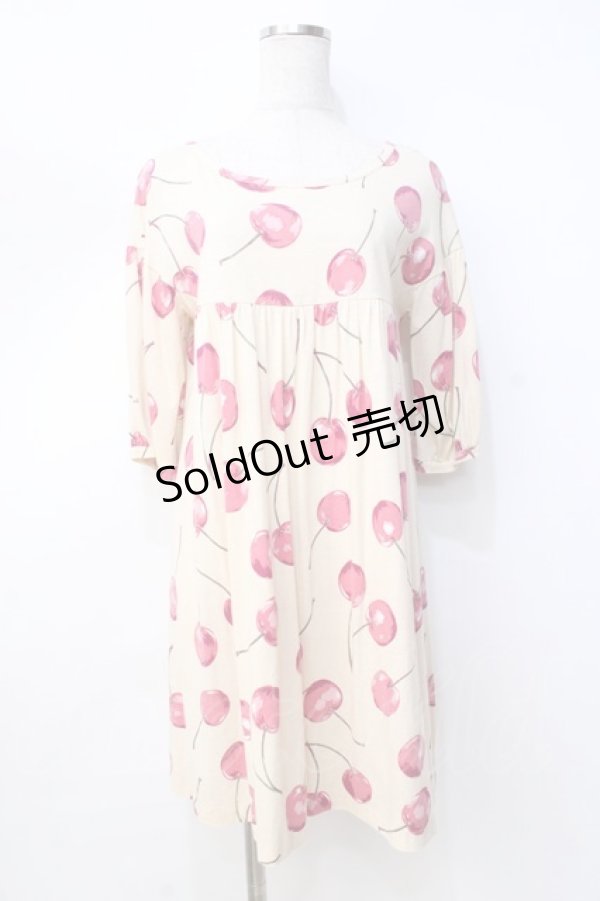 画像1: Jane Marple / リヨセルコットンのチェリープリントチュニックワンピース M アイボリー Y-25-09-13-076-JM-OP-SZ-ZT312 (1)