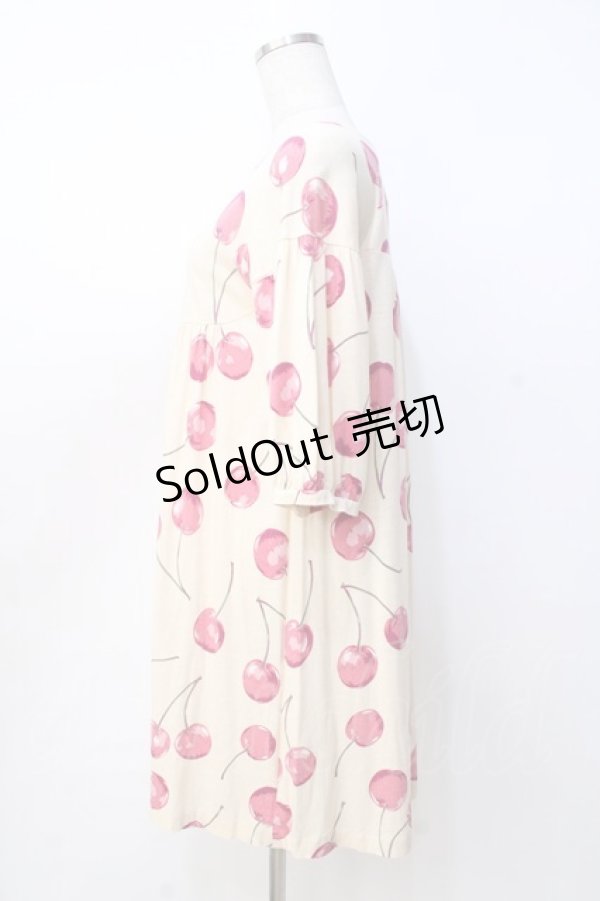 画像2: Jane Marple / リヨセルコットンのチェリープリントチュニックワンピース M アイボリー Y-25-09-13-076-JM-OP-SZ-ZT312 (2)