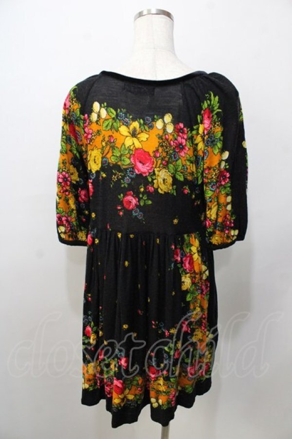 画像2: Jane Marple / 花柄カットソーワンピース M 黒 Y-25-09-13-077-JM-OP-SZ-ZT510 (2)