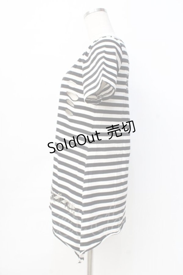 画像2: 【SALE】GLAD NEWS / 安ピン付きダメージカットソー  白黒 Y-25-09-13-008-GL-TO-SZ-ZT083 (2)