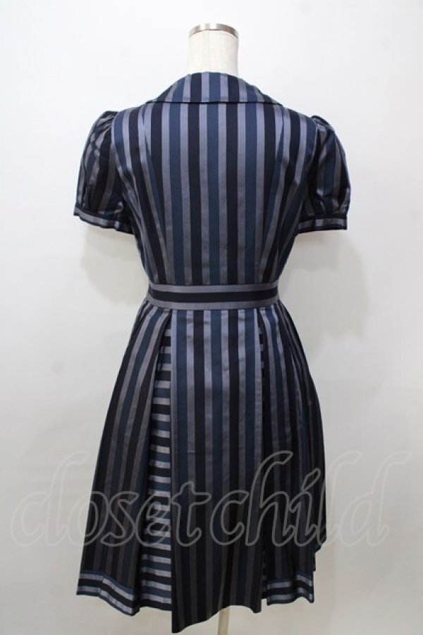画像2: Jane Marple / レジメンタルストライプ ダブルボタンワンピース M 紺 Y-25-09-13-078-JM-OP-SZ-ZT512 (2)