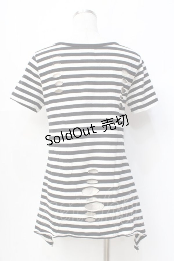 画像3: 【SALE】GLAD NEWS / 安ピン付きダメージカットソー  白黒 Y-25-09-13-008-GL-TO-SZ-ZT083 (3)