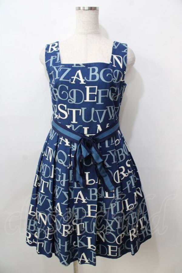 画像1: Jane Marple / アルファベットロゴのスクエアドレス M 紺 Y-25-09-13-083-JM-OP-SZ-ZY (1)