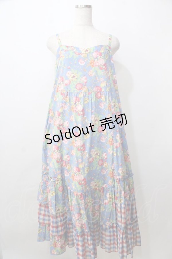 画像1: Jane Marple Dans Le Salon / Magical bouquetティアードドレス M ブルーグレー×ブルーチェック Y-25-09-13-086-JM-OP-SZ-ZT312 (1)