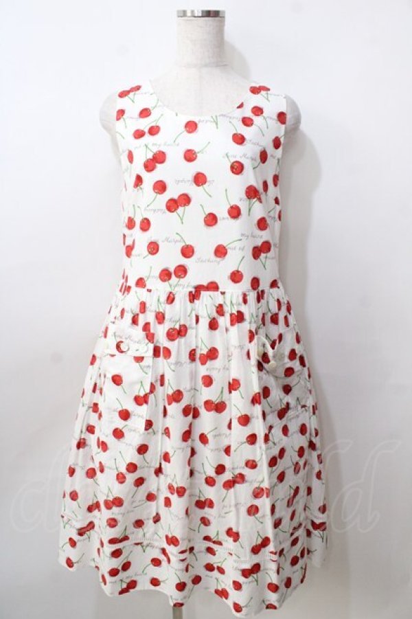 画像1: Jane Marple / Skipping cherries バックリボンドレス M ホワイト Y-25-09-13-089-JM-OP-SZ-ZY (1)