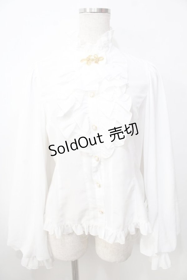 画像1: metamorphose / スタンドカラーairyフリルブラウス １ 白 Y-25-09-13-090-ME-BL-SZ-ZY (1)