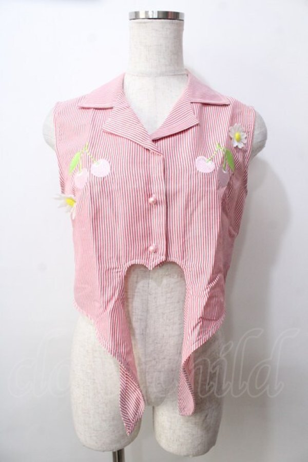 画像1: Swankiss / 3Dフラワー付チェリー刺繍シャツ F アカ Y-25-09-13-094-CA-BL-SZ-ZT107 (1)