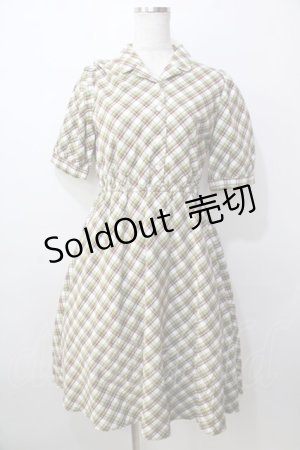 画像: Fi.n.t / リボンタイ付き開衿チェックワンピース F グリーン Y-25-09-13-100-CA-OP-SZ-ZT357