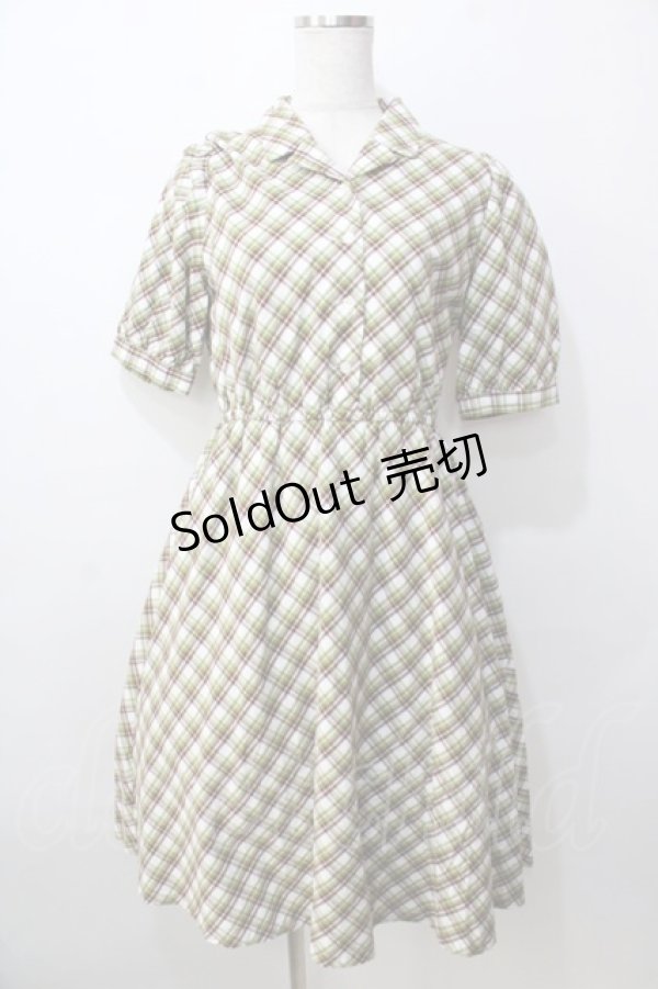 画像1: Fi.n.t / リボンタイ付き開衿チェックワンピース F グリーン Y-25-09-13-100-CA-OP-SZ-ZT357 (1)