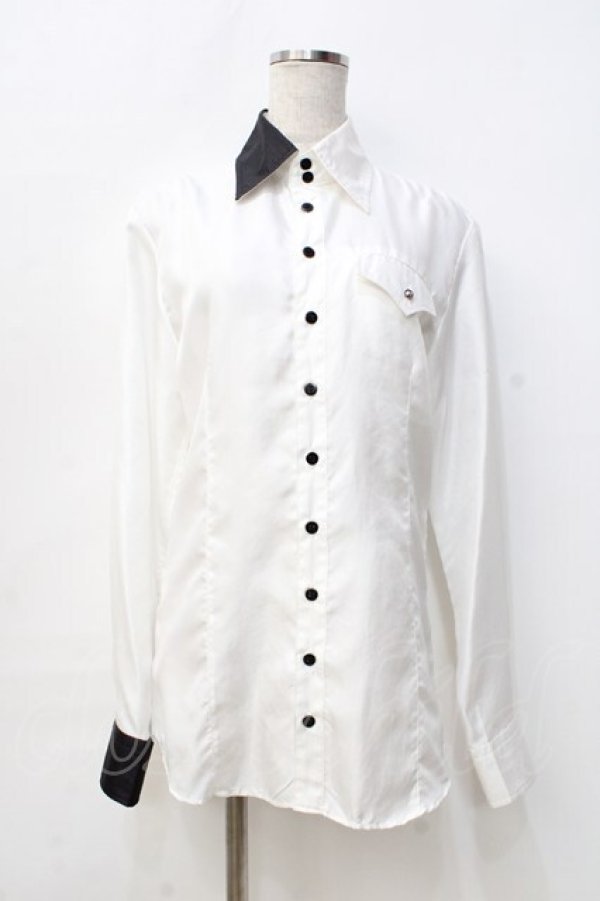 画像1: BPN FOR MEN / バイカラーシャツ M 白 Y-25-09-13-011-GO-BL-SZ-ZY (1)