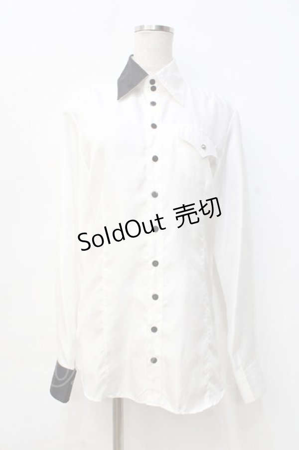 画像1: BPN FOR MEN / バイカラーシャツ M 白 Y-25-09-13-011-GO-BL-SZ-ZY (1)