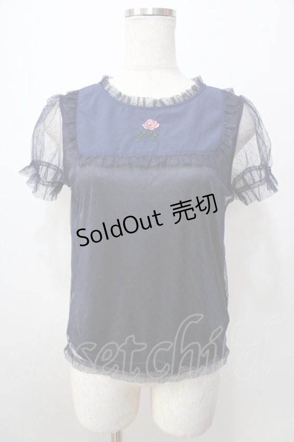 画像1: Ank Rouge / ワンポイント刺繍ドットチュールカットソー M コン Y-25-09-13-118-CA-TO-SZ-ZY (1)