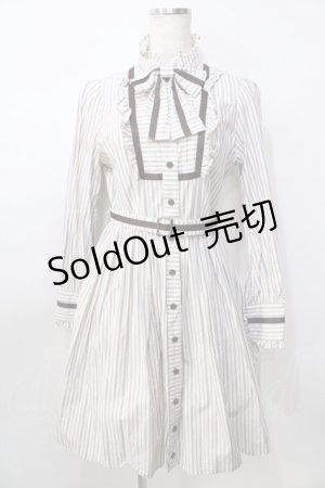 画像: Innocent World / スタンドカラーストライプリボンワンピース M オフ Y-25-09-13-122-IW-OP-AS-ZY