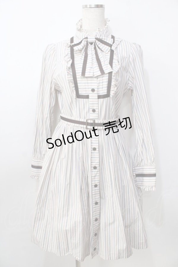 画像1: Innocent World / スタンドカラーストライプリボンワンピース M オフ Y-25-09-13-122-IW-OP-AS-ZY (1)
