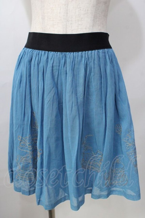 画像1: Jane Marple / ワンダーランドエンブロイダリーのミニスカート M ブルー Y-25-09-13-136-JM-SK-SZ-ZT512 (1)