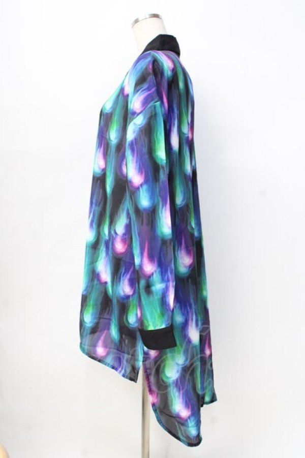 画像2: Drug Honey / 幻影鬼炎柄テールカットシャツ  黒 Y-25-09-13-013-PU-BL-SZ-ZY (2)