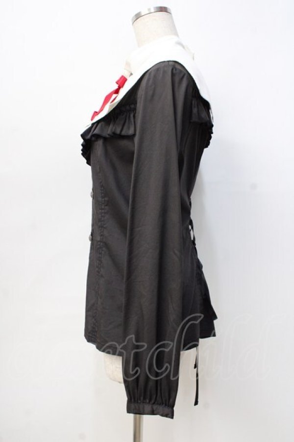 画像2: ALGONQUINS / つけ襟付きフリルブラウス M 黒 Y-25-09-13-014-AL-BL-SZ-ZY (2)