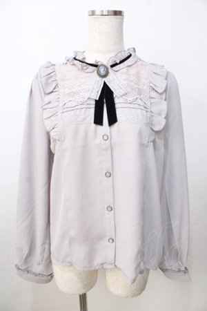 画像: axes femme / ブローチ付ヴィンテージブラウス M グレー Y-25-09-14-043-AX-BL-SZ-ZY