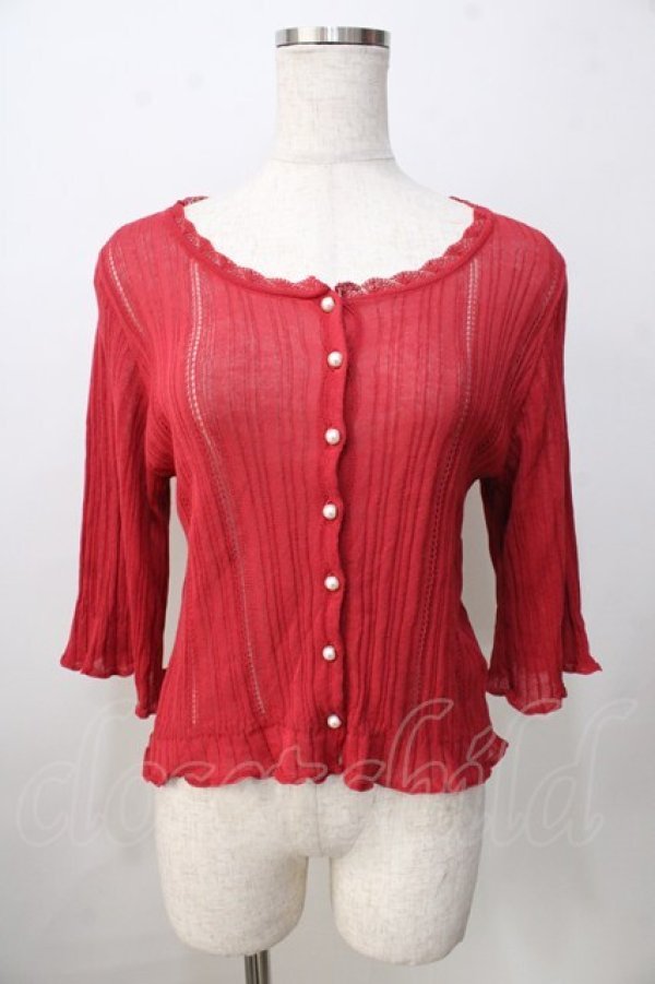 画像1: axes femme / プチパール釦シアーニットカーディガン F 赤 Y-25-09-14-052-AX-TO-SZ-ZT285 (1)