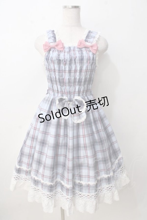 画像1: BABY,THE STARS SHINE BRIGHT / オリジナルタータンチェックシャーリングプリンセスジャンパースカート  サックス Y-25-09-14-066-BA-OP-SZ-ZY (1)