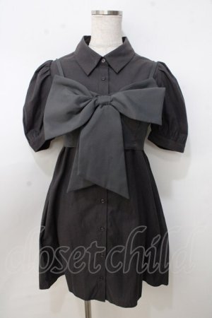 画像: evelyn / リボンビスチェ付きシャツワンピース  グレー Y-25-09-14-086-LO-OP-SZ-ZY