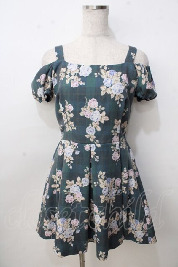 画像1: Secret Honey / チェック×花柄オフショルワンピース 2 グリーン Y-25-09-14-091-CA-OP-SZ-ZT370 (1)