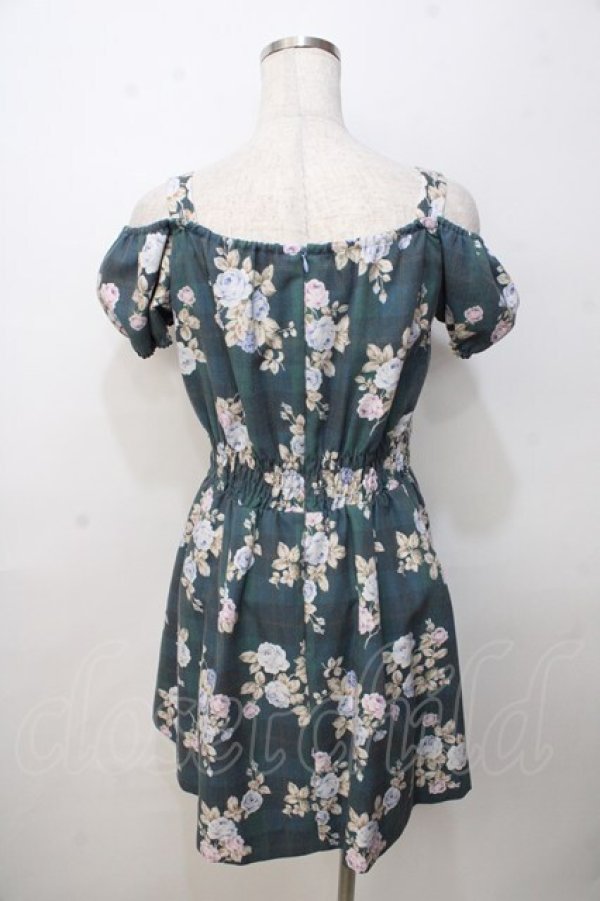 画像2: Secret Honey / チェック×花柄オフショルワンピース 2 グリーン Y-25-09-14-091-CA-OP-SZ-ZT370 (2)