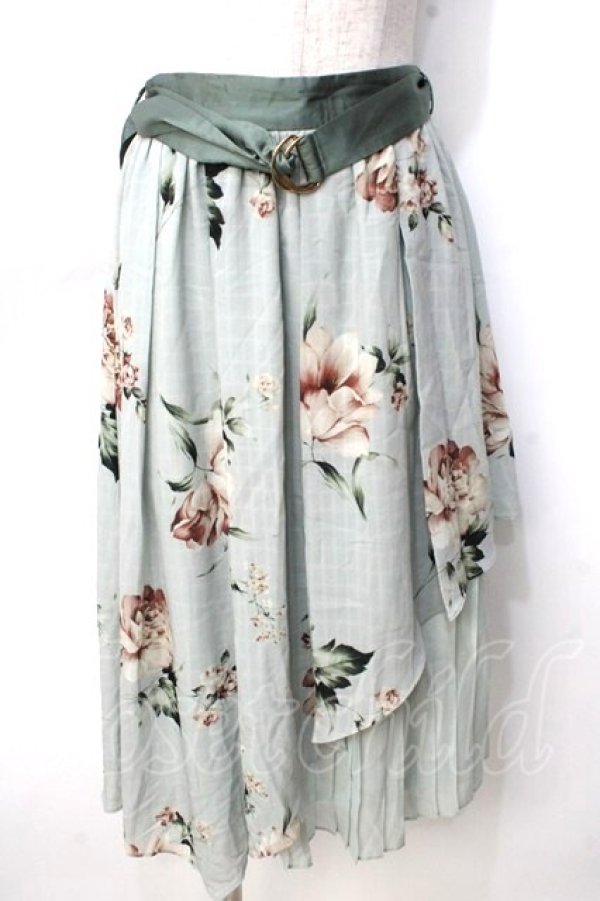 画像1: axes femme / 花柄シアーチェックフレアスカート F ミント Y-25-09-14-097-AX-SK-SZ-ZT164 (1)