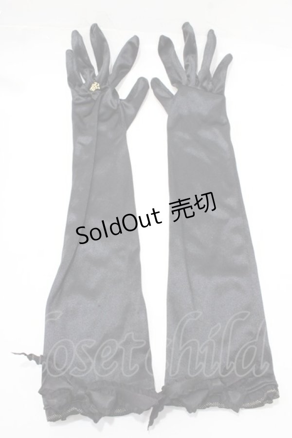 画像1: ALICE and the PIRATES / フリルサテンロンググローブ  黒 Y-25-09-14-015-PA-ZA-SZ-ZY (1)