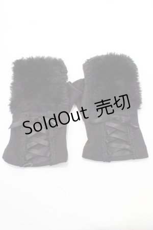 画像: axes femme / レースアップ×ファー使い手袋  黒 Y-25-09-14-016-AX-ZA-SZ-ZY