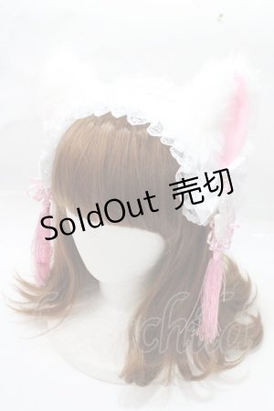 画像: Estrellas / 耳付きタッセルヘッドドレス  白×ピンク Y-25-09-14-031-EL-AC-SZ-ZY