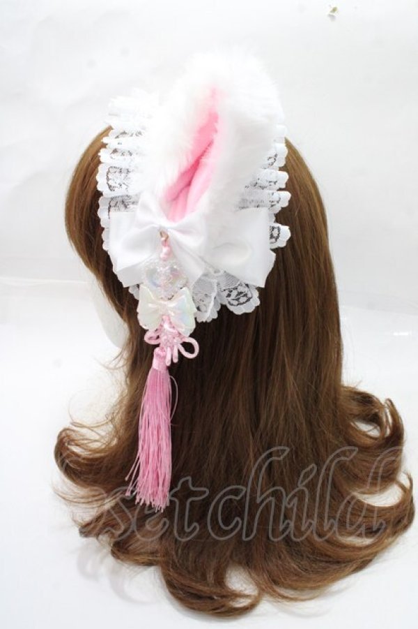 画像2: Estrellas / 耳付きタッセルヘッドドレス  白×ピンク Y-25-09-14-031-EL-AC-SZ-ZY (2)