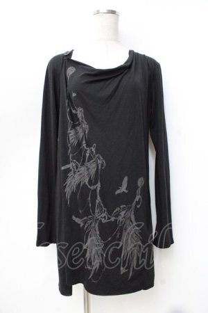 画像: BPN FOR MEN / プリント入りレイヤード風ロングトップス M 黒 Y-25-09-16-043-GO-TO-SZ-ZY