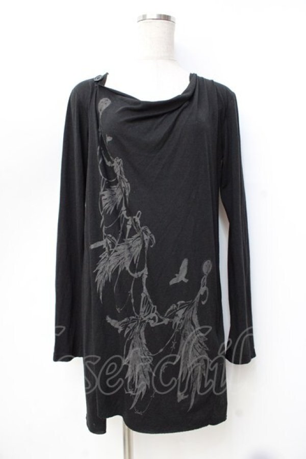 画像1: BPN FOR MEN / プリント入りレイヤード風ロングトップス M 黒 Y-25-09-16-043-GO-TO-SZ-ZY (1)