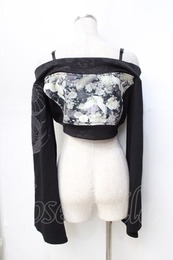 画像3: Qutie Frash / 和柄オフショルショートボレロ  黒 Y-25-09-16-046-QU-TO-SZ-ZY (3)