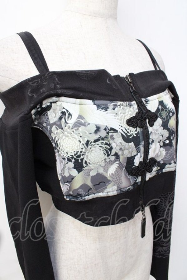 画像4: Qutie Frash / 和柄オフショルショートボレロ  黒 Y-25-09-16-046-QU-TO-SZ-ZY (4)