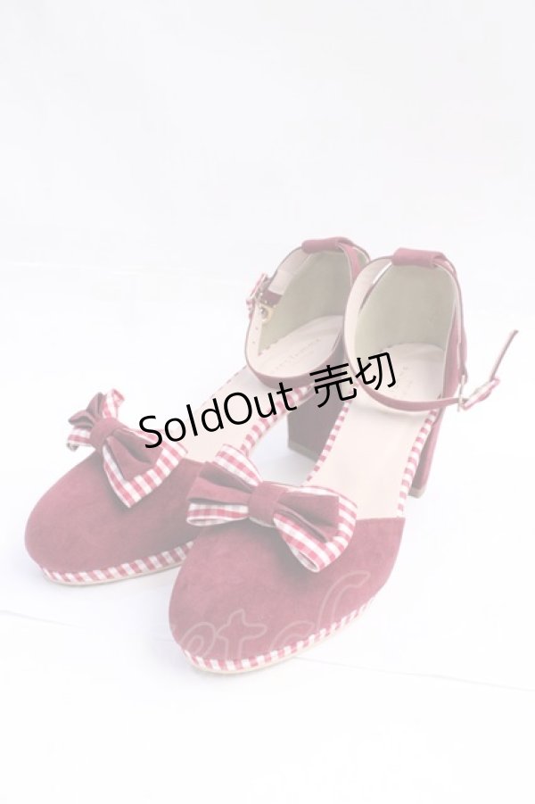 画像1: axes femme POETIQUE / ギンガムリボンパンプス L ワイン Y-25-09-16-007-AX-SH-SZ-ZY (1)