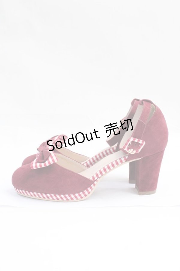 画像2: axes femme POETIQUE / ギンガムリボンパンプス L ワイン Y-25-09-16-007-AX-SH-SZ-ZY (2)