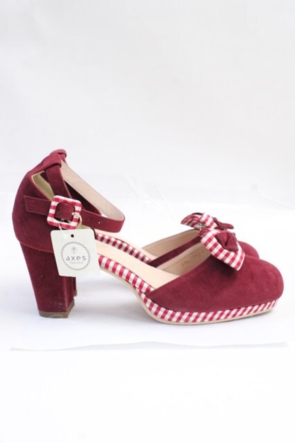 画像4: axes femme POETIQUE / ギンガムリボンパンプス L ワイン Y-25-09-16-007-AX-SH-SZ-ZY (4)