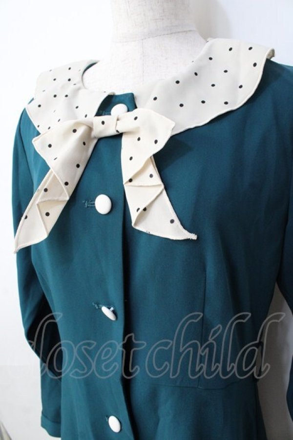 画像3: Fi.n.t / タイ付きドットクレリック衿ワンピース  グリーン Y-25-09-16-072-CA-OP-SZ-ZY (3)