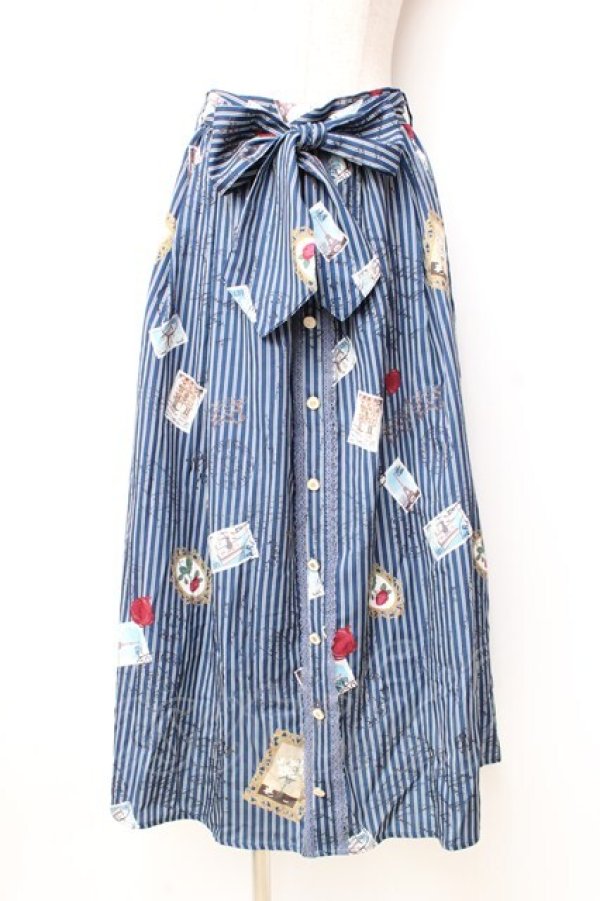 画像1: axes femme / ボン・ヴォヤージュ柄スカート  紺 Y-25-09-16-077-AX-SK-SZ-ZI (1)