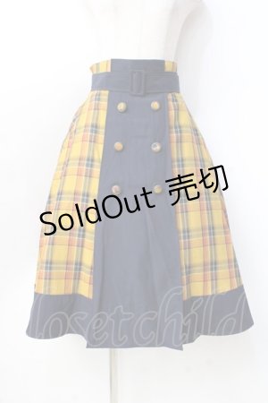 画像: axes femme / 柄切替ミディスカート  紺 Y-25-09-16-085-AX-SK-SZ-ZI