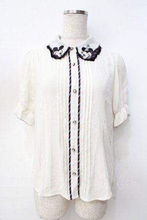 画像: axes femme POETIQUE / ミッキー&ミニー刺繍襟半袖ブラウス  生成り Y-25-09-16-020-AX-BL-SZ-ZY