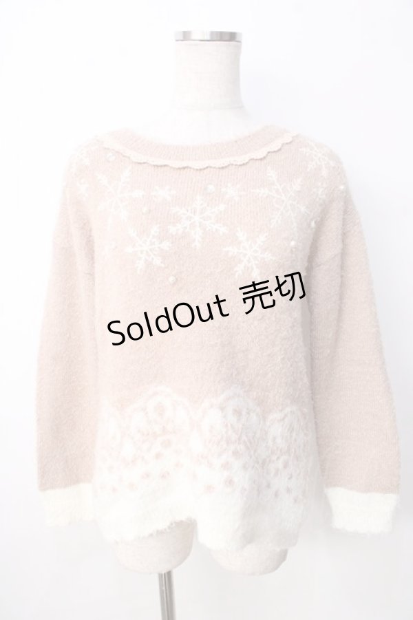 画像1: axes femme / 雪柄パネル刺繍ニットプルオーバー  ベージュ Y-25-09-22-050-AX-TO-SZ-ZI (1)