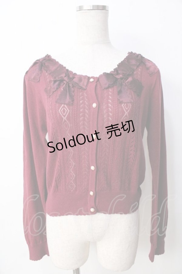 画像1: axes femme POETIQUE / ヒートカットリボン使いカーディガン  ワイン Y-25-09-22-056-AX-TO-SZ-ZY (1)