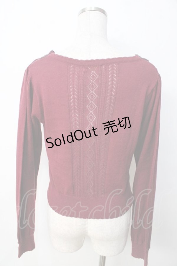 画像2: axes femme POETIQUE / ヒートカットリボン使いカーディガン  ワイン Y-25-09-22-056-AX-TO-SZ-ZY (2)