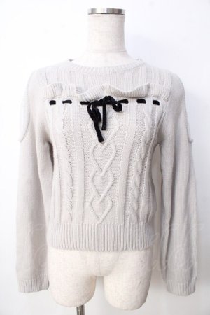 画像: evelyn / ショルダーカットタートルリボンニット  グレー Y-25-09-22-058-LO-TO-SZ-ZY
