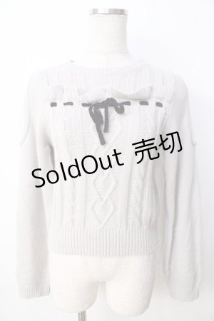 画像: evelyn / ショルダーカットタートルリボンニット  グレー Y-25-09-22-058-LO-TO-SZ-ZY