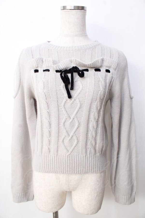 画像1: evelyn / ショルダーカットタートルリボンニット  グレー Y-25-09-22-058-LO-TO-SZ-ZY (1)