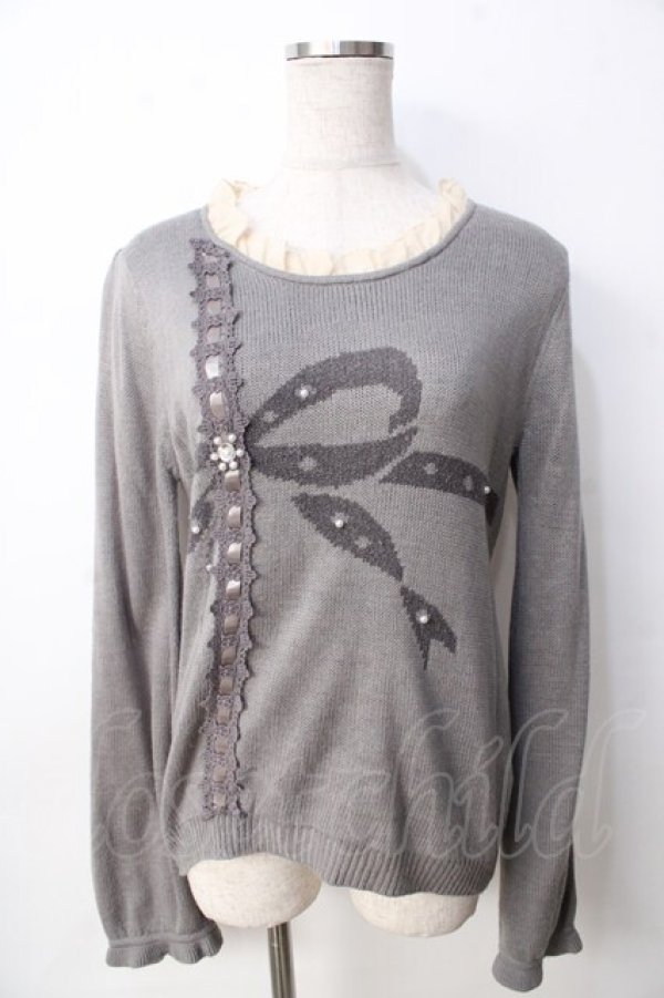 axes femme / ラッピングリボンデザインニット グレー Y-25-09